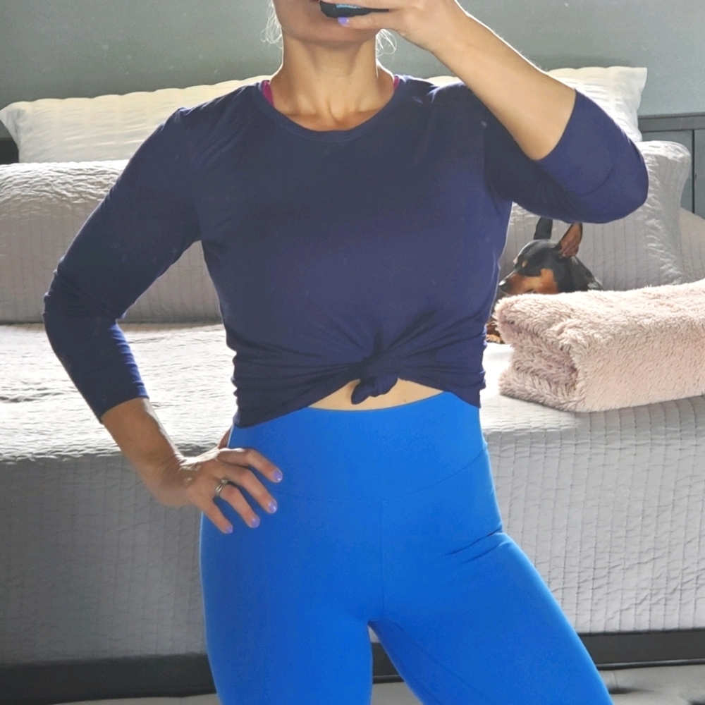 Navy open back workout top